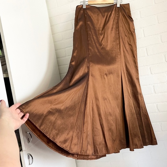 Vintage Maxi skirt Gown Liquid Mermaid Prom Bronze Fluid Taffeta Volume Sz 12 - Picture 2 of 10